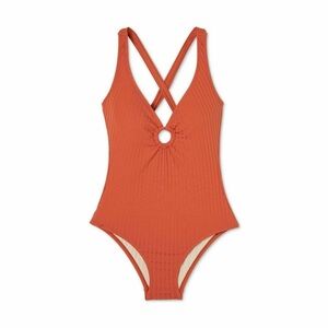Kona Sol Ribbed Ring Front One Piece Swimsuit Cinnamon Orange